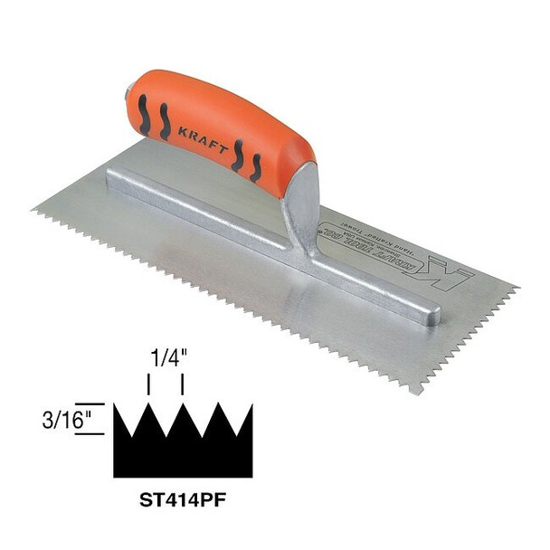 Superior Tile Cutter and Tools Trowel,V-Notch,11in. L x 4-1/2in. W ST414PF