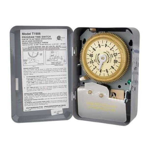 Intermatic Electromechanical Timer,24 hr,SPDT,Metal T1906