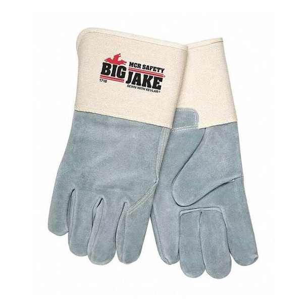 Leather Gloves, Cowhide, Gauntlet Cuff, Wing Thumb, Full Finger, Gray, XL, 12 PK