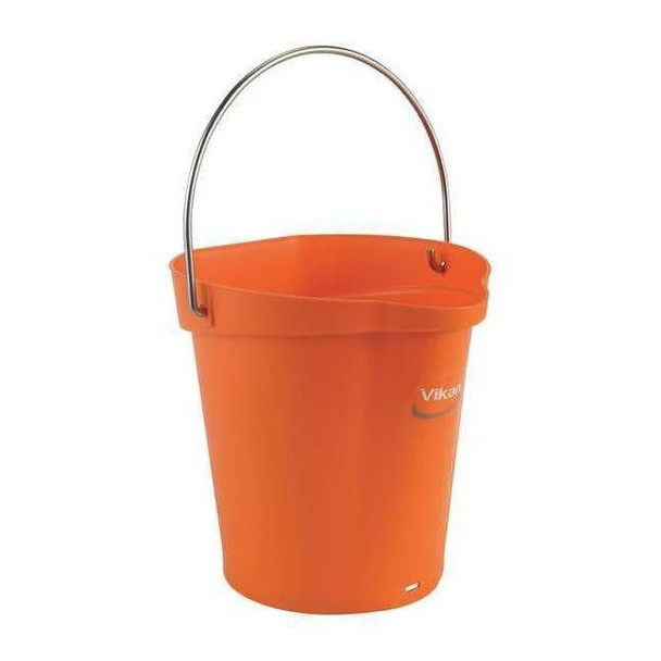 1 1/2 gal Round Bucket, 9 19/32 in Dia, Orange, Polypropylene/Stainless Steel
