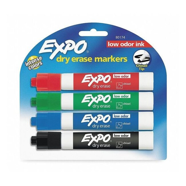 Expo Dry Erase Marker Set, Chisel Tip, Assorted Colors PK4 Low Odor 80174