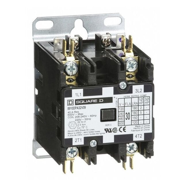 Definite Purpose Magnetic Contactor, 208V-240V AC, 2 P, Non-Reversing, 1 Phase