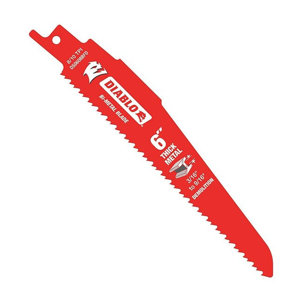 6"L x 8/10 TPI Metal Cutting Coated Reciprocating Saw Blade, 25PK
