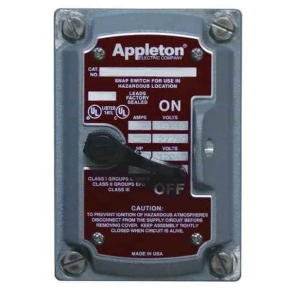 Appleton Electric Cover/Chamber/Switch, 1-Pole, 1Gang, 20A EDSF21Q