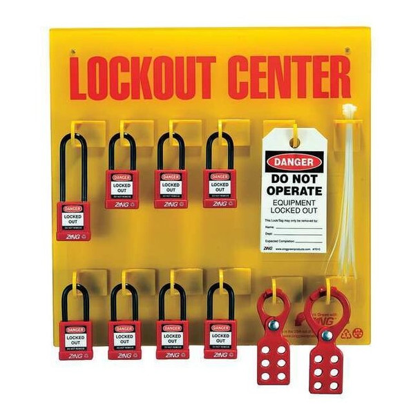 Zing Lockout Station,Filled,8 Padlocks 7114