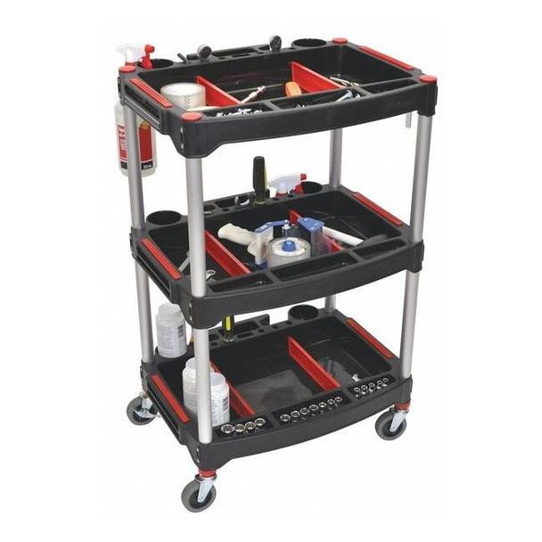 Mechanics Three-Shelf Cart, Black, Aluminum, 22-3/4 in W x 18 in D x 32 in H