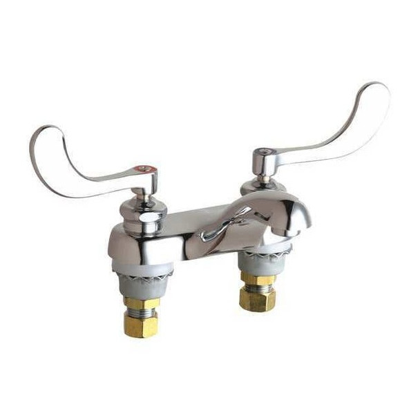 Manual Low Arc Bathroom Faucet, 4" Mount, Polished Chrome 2 Hole