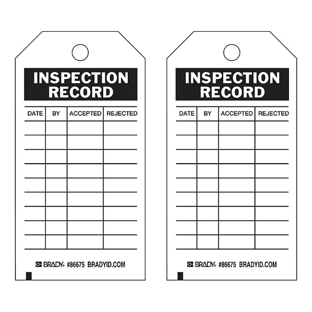 Tag, Inspection, Paper, 5 3/4 in H x 3 in W, Black on White, Rectangle, 100 PK