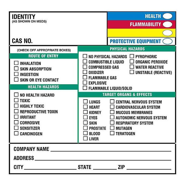 Brady Hazmat/Reactivity Secondary Label, Multicolor, Pk100 60330
