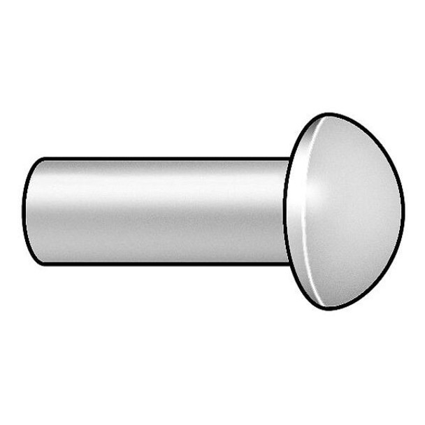 Solid Rivet, Round Head, 0.1875 in Dia., 0.25 in L, Steel Body, 240 PK