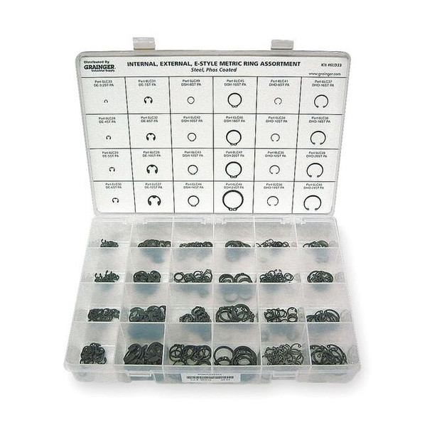 Internal and External Retaining Ring Assortment, Steel, Phosphate Finish