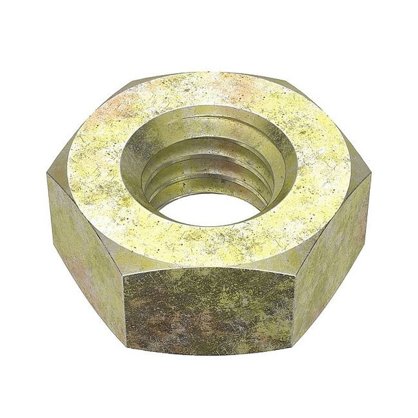 Jam Nut, 1/2"-20, Steel, Grade 5, Zinc Yellow, 21/64 in Ht, 25 PK