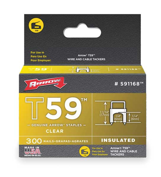 Insulated Cable Staples, T59, 0.024 x 0.048 in ga, 1/4 in Leg L, Steel, 300 PK