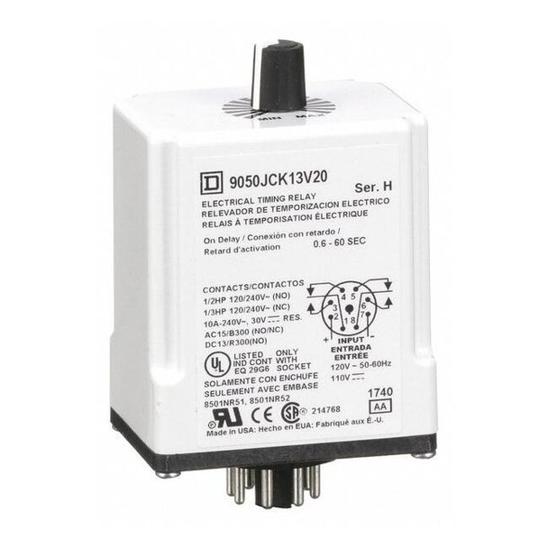 Single Function Time Delay Relay, Octal, On Delay, 1 Functions 120V DC, DPDT