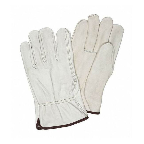 Leather Drivers Gloves, Slip-On, Straight Thumb, Gunn Cut, Beige, XL 12 PK
