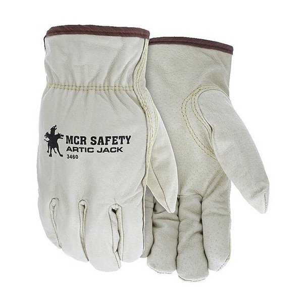 Leather Gloves, Pigskin Palm, Shirred Slip-On Cuff, Beige / Beige, 12 PK
