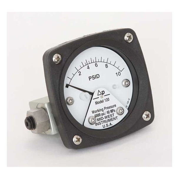 Midwest Instrument Pressure Gauge,0 to 10 psi 120-AA-00-OO-10P