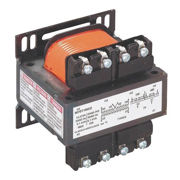 Square D Control Transformer, 100 VA, Not Rated, 24V AC, 240/480V AC 9070T100D2
