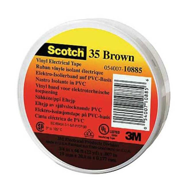 3m ElectricalTape,Bwn,6-5/8ydL,1/2inW,PK100 35-BROWN-1/2X20FT
