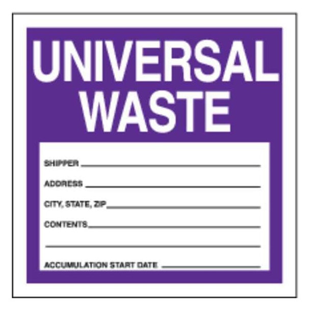 Accuform Haz Waste Label,Universal Waste,6x6 in,Poly,250/RL, PK250 MHZW16EVL