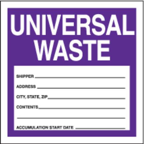Accuform Haz Waste Label,Universal Waste,6x6 in,Poly,250/RL, PK250 MHZW16EVL