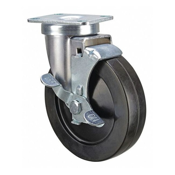 Swivel NSF-Listed Plate Caster w/Brake,Rubber,4in,200lb