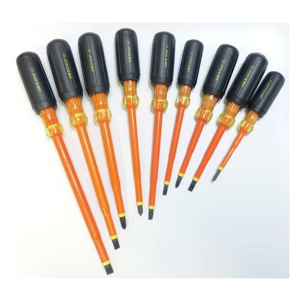 Ideal Insulated Screwdriver Set, Slotted/Phillips, Square, 9 pcs 35-9103