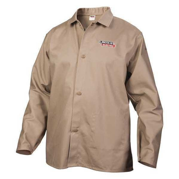Welding Jacket, Cotton, 9 oz, 33 in Length, Snaps Closure, 0 Pockets, Khaki, L