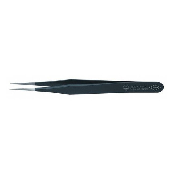 Knipex Tweezers, ESD, Straight, 4-1/4 In, SS, Black 92 28 70 ESD