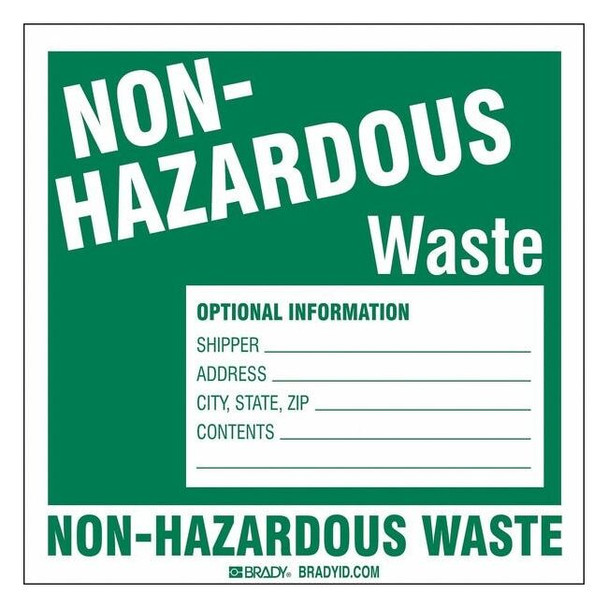 Brady DOT Handling Label, White, Vinyl, PK100 121154