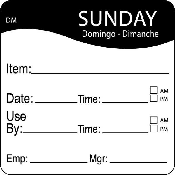 Daymark Day Label,Sunday,2-4/9 In. W,PK250 1100537