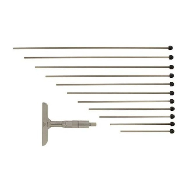 Mitutoyo Depth Micrometer,0 to 12,4" Base,12 Rods 129-150