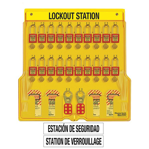 Master Lock Lockout Station,Filled,Ylw,Keyed Diff 1484BP410ES