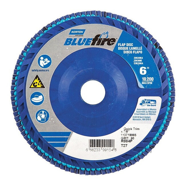 Norton Abrasives Flap Disc,6 In x 80 Grit,7/8 66623399154