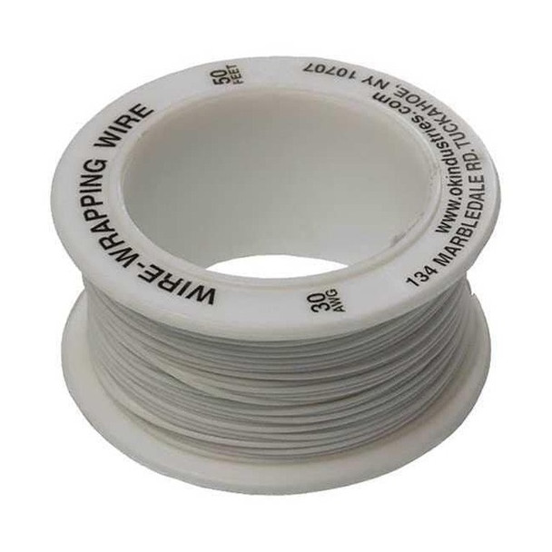 Ok Industries Spooled Wrapping Wire, 30 AWG, White, Kynar(R), 50 ft R-30W-0050
