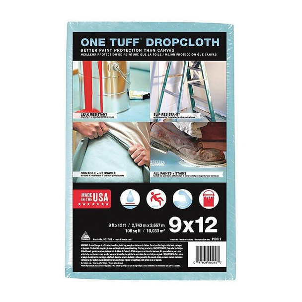 Trimaco Leakproof Slip-Resistant Drop Cloth, Blue, 9 ft Lx12 ft W 90019