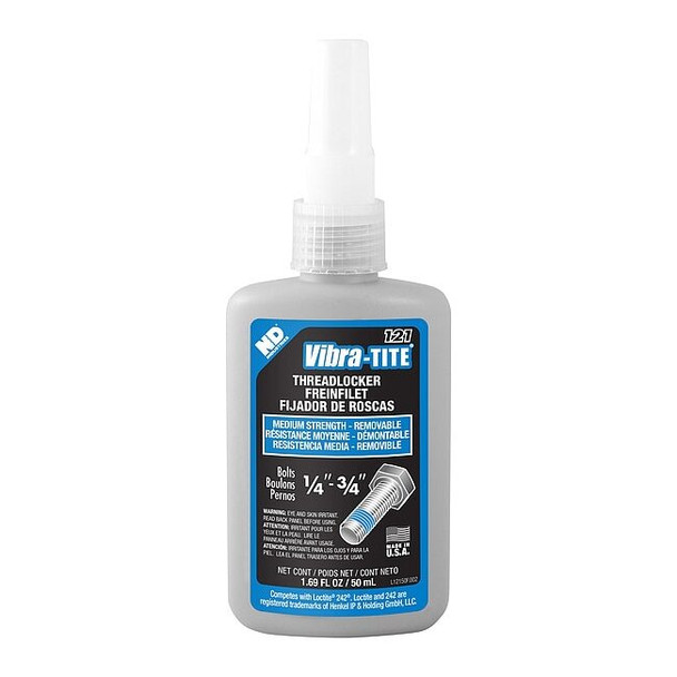 Threadlocker, VIBRA-TITE 121, Blue, Medium Strength, Liquid, 50 mL Bottle