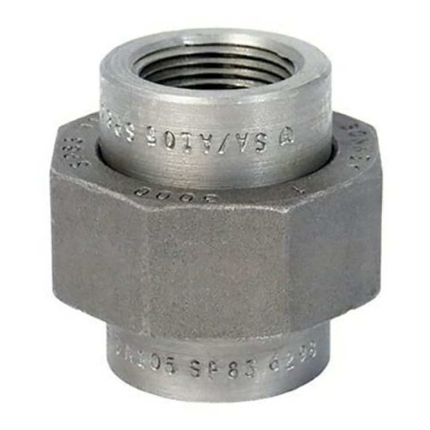 Union Threaded Union, 1-1/2" Pipe, FNPT, Black Forged Steel, Class 3000