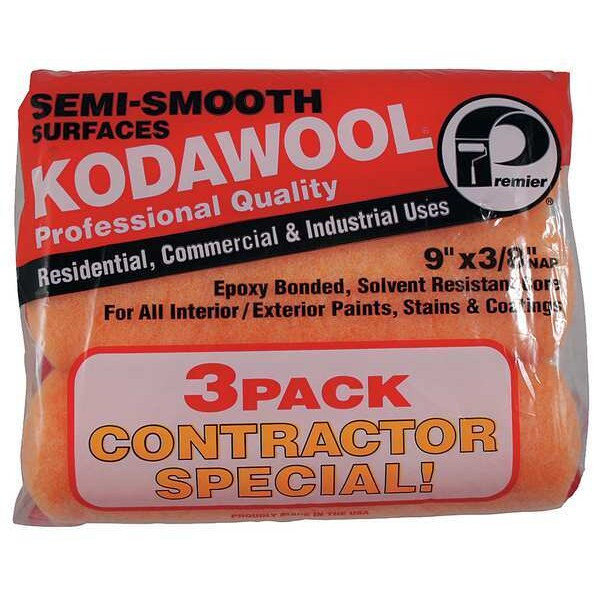 Premier 9" Paint Roller Cover, 3/8" Nap, Polyester/Knitted Wool 3PKW38