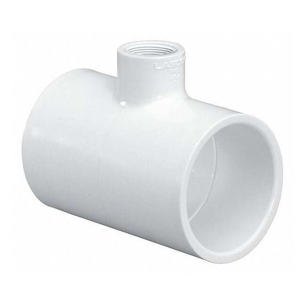 PVC Reducer Tee, Socket x Socket x Socket, 3/4 in x 1/2 in x 1/2 in Pipe Size
