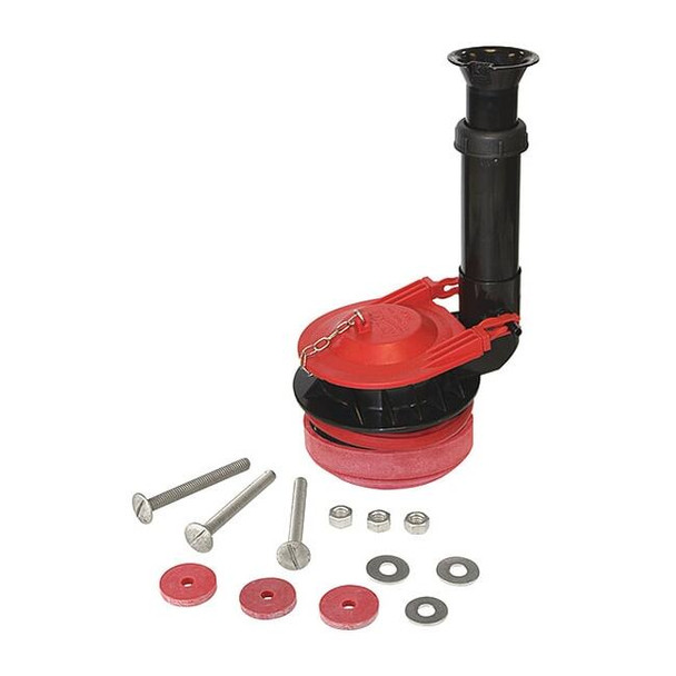 Korky Flush Vlv Kt, Plastic, Rubber, SS, Black/Red 5030BP