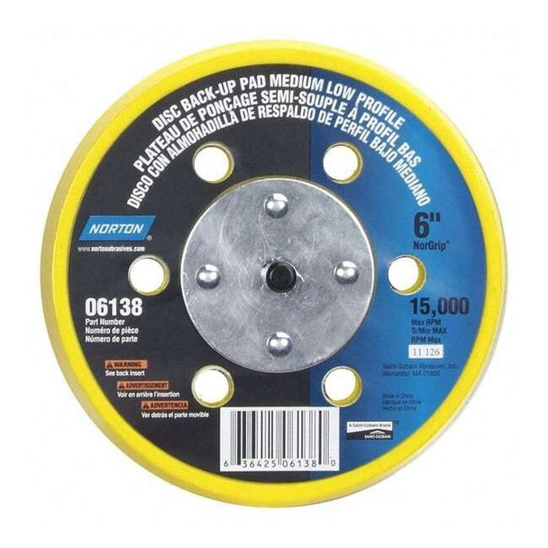 Norton Abrasives Low Pro Hook/Loop Disc Backup Pd,6in Dia 63642506138