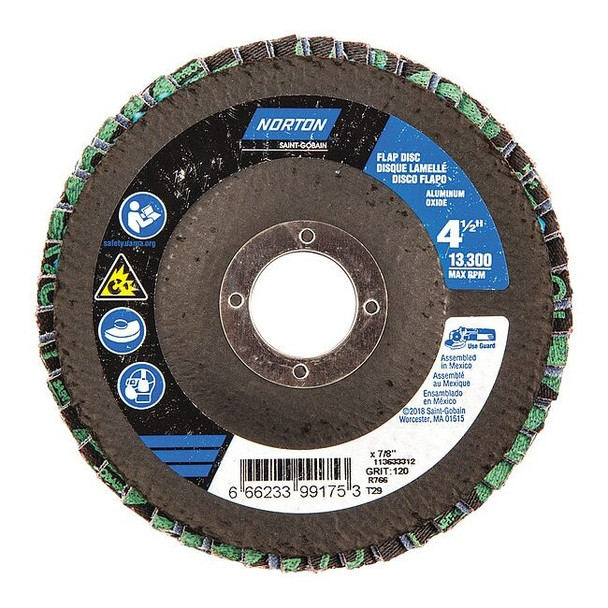 Norton Abrasives Flap Disc,4 1/2 In x 120 Grit,7/8 66623399175