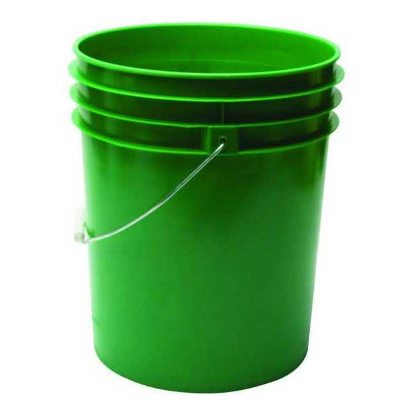 5 gal Open Head Pail, Plastic, Green, 12-3/8 in Dia, 14-3/4 in H