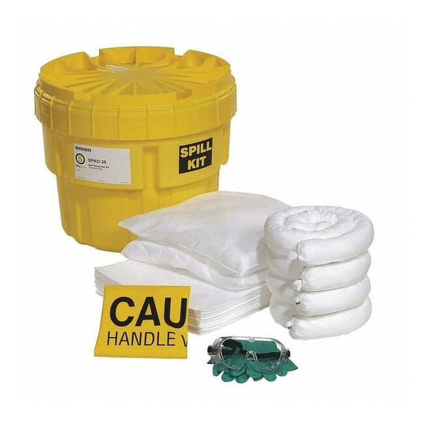 Spill Kit, 15 gal Volume Absorbed per Kit, 20 gal Capacity, Drum, Yellow, 47