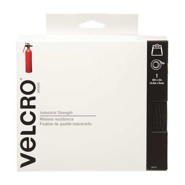 Velcro Brand Reclosable Fastener, Rubber Adhesive, 15 ft, 2 in W, Black 90197