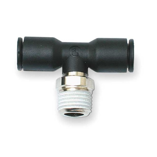 Push-Fit Tee Fitting, 8mm Tube Size, Fiberglass-Reinforced Nylon, Black, 10 PK