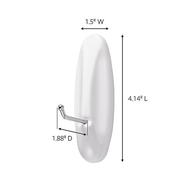 Command Hook, White, Metal/Plastic, 1 7/8 in D 17069