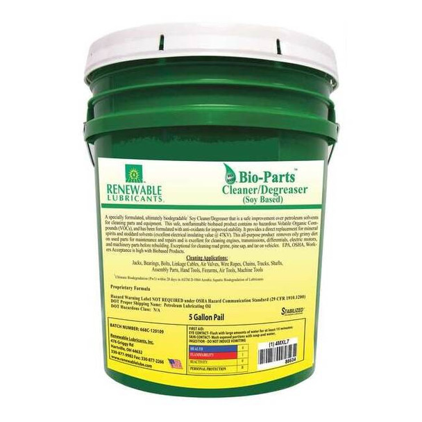 Bio-Parts Cleaner Degreaser, 5 gal Pail, Ready To Use, Soy Based,