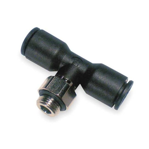 Push-Fit Tee Fitting, 6mm Tube Size, Fiberglass-Reinforced Nylon, Black, 10 PK